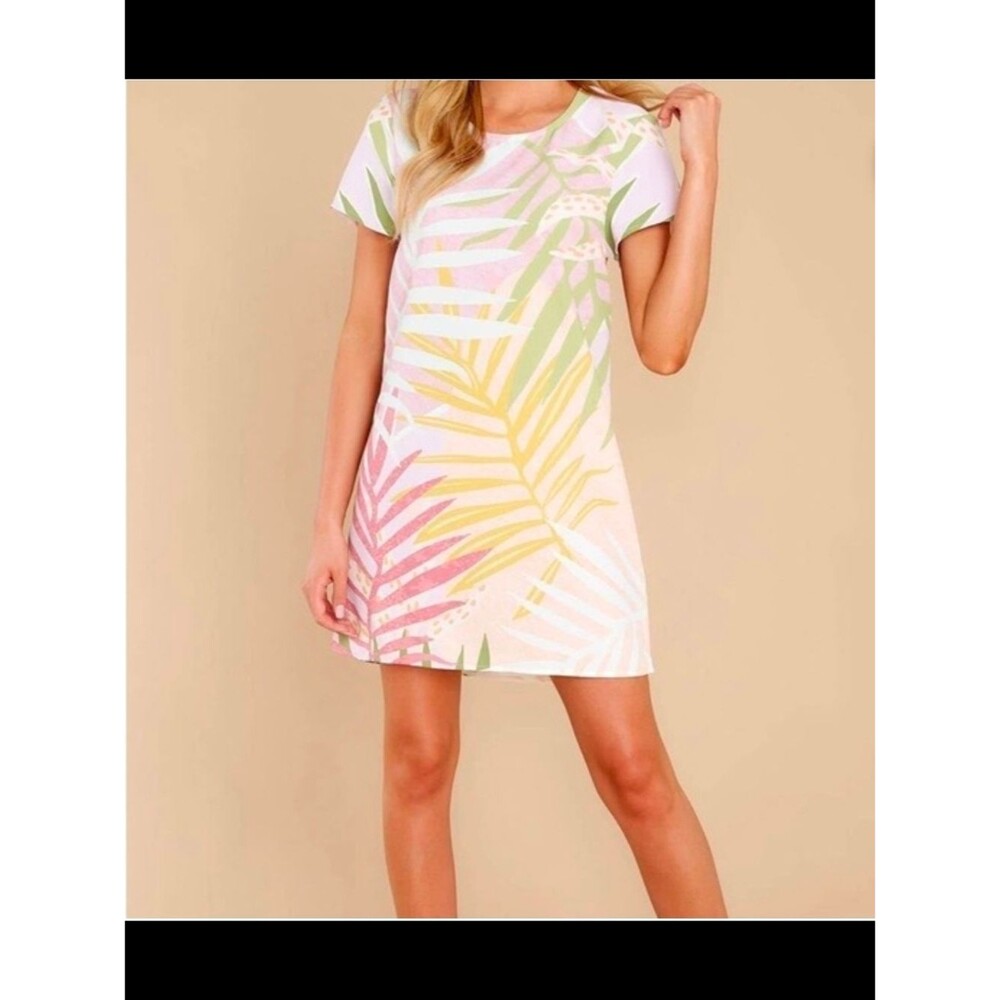Mink Pink Pastel Tropical Palm Shift Dress; S